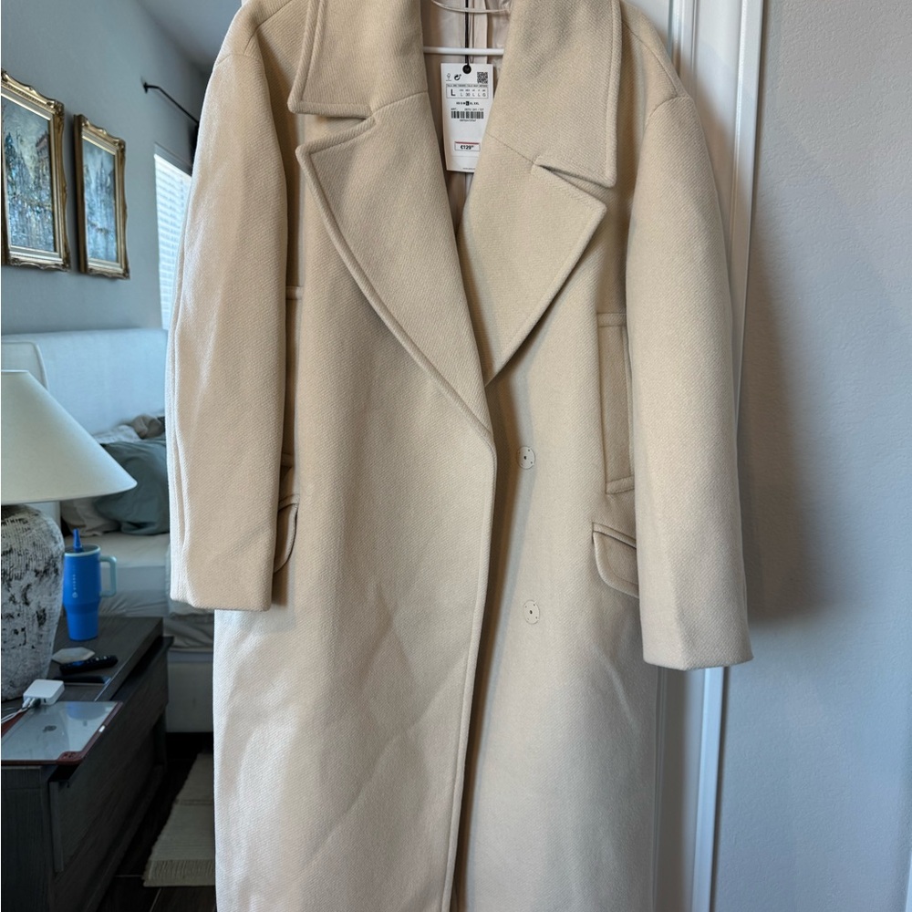 Zara Cream Trench Coat Classic Tailored Full-Length